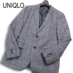 UNIQLO ユニクロ 秋冬 総裏 ウール混★ ウインドウペン チェック テーラード ジャケット Sz.L　メンズ グレー