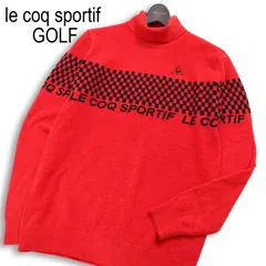 le coq sportif GOLF ルコック スポルティフ ゴルフ 秋冬 ロゴ★ チェック タートルネック ニット セーター Sz.M　メンズ 赤