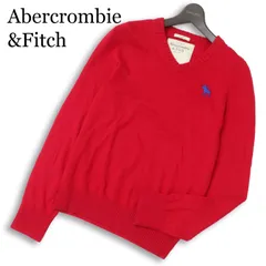 Abercrombie&Fitch アバクロンビー＆フィッチ 秋冬 カシミヤ混★ トナカイ刺繍 Vネック ニット セーター Sz.M　メンズ 赤