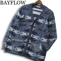 BAYFLOW ベイフロー 秋冬★ ネイティブ柄 ボーダー ニット カーディガン Sz.2　メンズ