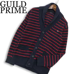 GUILD PRIME ギルドプライム 秋冬★ 刺繍 ボーダー ショールカラー パイル ニット カーディガン Sz.1　メンズ ネイビーのサムネイル