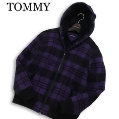 TOMMY トミー ヒルフィガー 秋冬 裏ボア★ ウール チェック フーディー 中綿 ジャケット ブルゾン Sz.L　メンズ 日本製