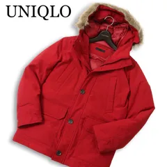 UNIQLO ユニクロ 秋冬 ファー★ ノンキルト ダウン ジャケット Sz.M　メンズ 赤