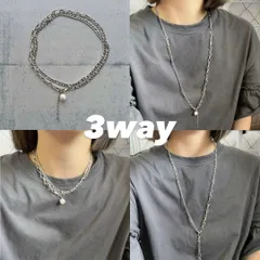 ns75 3way チェーンネックレス ステンレス シルバー 淡水パール