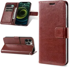 スマホケース 高級PUレザー カード収納 マグネット スタンド機能付き 軽量 薄型 ワイヤレス充電対応 耐衝撃 全面保護 (iPhone14 手帳型 ケース ブラウン) iPhone