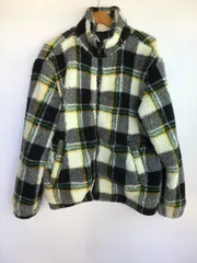 ZARA チェック柄ボアフリースジャケット レディース M アイボリー×グリーン×ブラック 3052202512220031