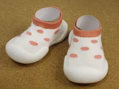 ★国内在庫・即日出荷★【サイズ11.5cm(対応足のサイズ10~11cm)】ソックスシューズ/靴下靴 K17-13桃水玉柄 ピンクドット柄 ファーストシューズ ベビーシューズ 室内履き 上履き 小さい足の子　低出生体重児