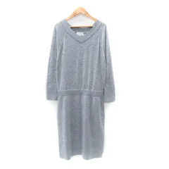 プラステ PLST ニットワンピース ロング丈 長袖 Vネック 無地 M グレー /SY41