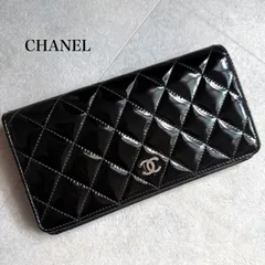 美品 CHANEL シャネル マトラッセ ココマーク 二つ折り長財布 パテントレザー ブラック 黒 シルバー金具 キルティング