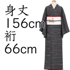 本場大島紬 縞大島 着物 袷 濃紺 変わり縞 裄66.5 M 中古 sn1541 本場 