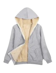 【ライトグレー】裏起毛 パーカー フーディー レディース フード付き 厚手 防寒 ジップアップ ジップパーカー ボア 秋冬 暖かい