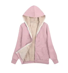 【ピンク】裏起毛 パーカー フーディー レディース フード付き 厚手 防寒 ジップアップ ジップパーカー ボア 秋冬 暖かい