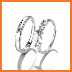 【新品】 [Rockyu] 天使の羽リング レディース シルバー925 キュービックジルコニア 指輪 フリーサイズ おしゃれ エンジェルウィングデザイン エレガント 誕生日プレゼント (天使の翼のペアリング) 1