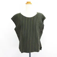 23区 オンワード樫山 ニット カットソー フレンチスリーブ ラウンドネック ストライプ ボーダー 40 オリーブ×ネイビー ※EKM