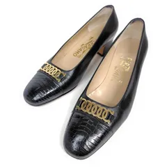 ★美品★Salvatore Ferragamo フェラガモ パンプス 23cm ローファー ガンチーニ クロコ型押し 切替 6D レディース靴