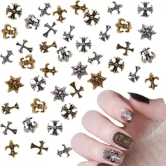 ネイルパーツ クロス 96個セット 十字架 ネイルパーツ シルバー ゴールド ネイル メタルパーツ レトロ パンク ゴシック ネイルアート ジュエリー デコパーツ (ゴールド+シルバー)