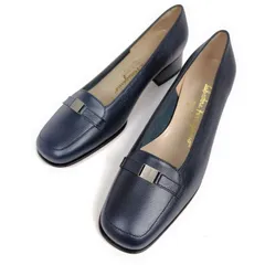 ★未使用美品★Salvatore Ferragamo フェラガモ 22.5cm ローファー パンプス 5.5D サフィアーノ チャンキーヒール