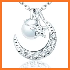 【新品】 星月ネックレス レディース スワロフスキー ジルコニア 7種着る方法 シルバー 925純銀製 チェーン 真珠 パール ネックレス 限定品 金属アレルギー対応 彼女 妻 母さん 誕生日 記念日 プレゼント専用BOX付き …