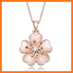 【新品】 LOVES(ラブズ)桜 ネックレス ペンダント ピンクベージュ ピンクゴールド 高級 花 フラワー キュート18KGP オーストラリア産クリスタル ギフト プレゼント[ベルベット調ポーチ付き] 0