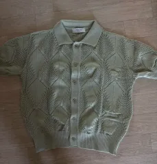 アフタープレイ リーフ クロシェ ハーフ カーディガン ニット アボカド M