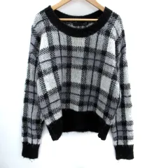 ヘザー Heather ニット セーター 長袖 ラウンドネック チェック柄 F マルチカラー 黒 ブラック グレー /SM21
