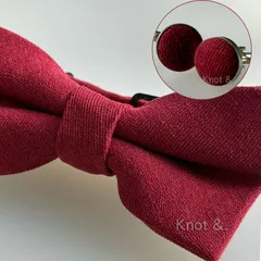 蝶ネクタイ ポケットチーフ カフス  3点セット  / ダークレッド ボルドー