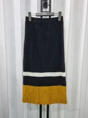 ニット プリーツ スカート ブラック/マスタード バイカラー