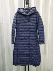 ネイビー ロング 軽量 ダウン コート フード型 ガチョウのファー