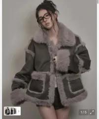 カーキポイント シアリング ムートン チャコール