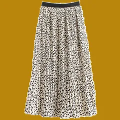 冬 秋 黒 夏 春 普段着 通勤 ウエストゴム 白 おしゃれ ロング フレア レオパード柄 プリント 花柄スカート ミディ丈 プリーツスカート レディース スカート [Augmap]