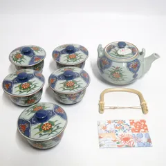 有田焼様式 茶器セット 急須 湯呑5客 蓋付き 来客用 和食器 伊万里風 色絵 花文様 茶托付き セット