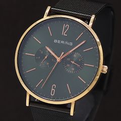 BERING CERAMIC メンズ腕時計 ブラック メッシュベルト 電池交換済 