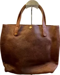 極美品  USA製 ハンドメイド KMM&Co 本革 シボ レザー トートバッグ / 手作り ミニ ハンドバッグ オールレザー  ブラウン 小ぶり 茶| アメリカ製 レザーバッグ トート 高級 本革レザー シボレザーメンズ レディース