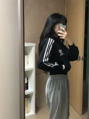 S ヴィンテージ adidas クロップド ジャージ フード ジップアップ 白黒