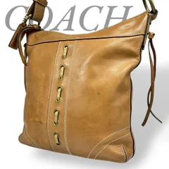 【B4423】 COACH コーチ ショルダーバッグ レザー ブラウン 斜め掛け ファスナー ステッチ レディース ワンショルダー ゴールド金具