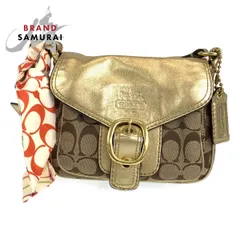 美品 COACH コーチ シグネチャー スカーフ付き ゴールド ベージュ キャンバス/レザー ショルダーバッグ ポシェット レディース 401751【中古】