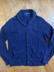 ポロラルフローレン ネイビー ケーブル編みショールカラーカーディガン S (100)