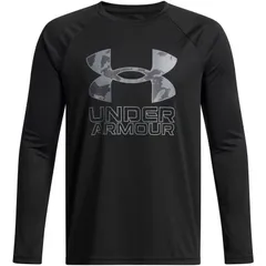 UNDER ARMOUR アンダーアーマー UA TECH HYBRID PRINT FILL LONG SLEEVE T-SHIRT マルチスポーツ ロングＴシャツＪＲ 1380470-005、Black/TitanGray