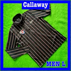 Callaway キャロウェイ 長袖 総柄 ロゴ刺繍 ストライプ柄 ボタンダウン ゴルフシャツ L