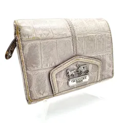 COACH コーチ 二つ折り財布 折り財布 ウォレット ジッパー レディース クロコダイル調  ホワイト ピンク 小銭入れ レザー シルバー金具