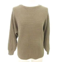 自由区 オンワード樫山 ニット 長袖 無地 クルーネック 薄手 38 約Mサイズ カーキ ■YHS10