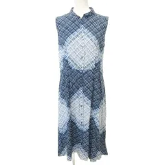 ローラアシュレイ LAURA ASHLEY シャツ ワンピース ノースリーブ ひざ丈 チェック 薄手 11 Lサイズ 青 ブルー ■YHS9