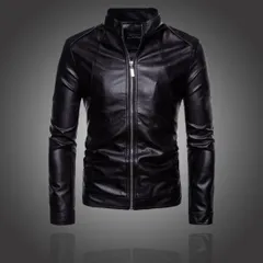 春秋シーズン新作 メンズカジュアルアウター 外貿大きいサイズ PUレザージャケット バイク・モーターサイクル用スタンドカラー 青年ジャケットシャツ 251216npypu02*色-ブラック