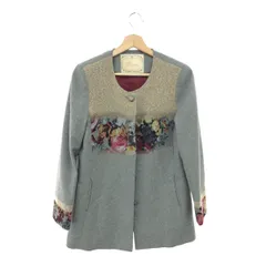 美品　インポートロッサ　ウールリネンジャケット　花柄刺繍　ベージュ　42 美品 インポートロッサ ノーカラージャケットコート ウール 花柄刺繍