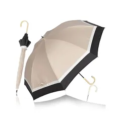 KIZAWA 日傘 uvカット 100 遮光 長傘 完全遮光 日傘兼用雨傘 レディース 5級撥水 軽量 かわいい 晴雨兼用 遮熱 丈夫 耐風 母の日のプレゼント ラタン 持ち手 親骨55cm (【3色ミックス】ベージュ×ブラック)