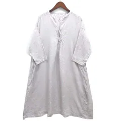 ネストローブ nest Robe リネン バンドカラー スモック ワンピース 膝丈 七分袖 ライトグレー F 01192-1171