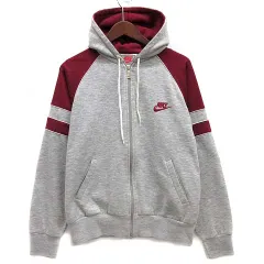ナイキ NIKE 銀タグ 90s スウェット ジップ パーカー 裏起毛 グレー ワインレッド M ヴィンテージ