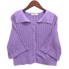 ロペ ROPE マドモアゼル MADEMOISELLE セーラーカラー レース編み サマーニット カーディガン パープル 紫 38