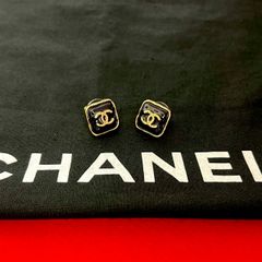 CHANEL ココマーク スクエア ピアス ブラック ゴールド「箱付き