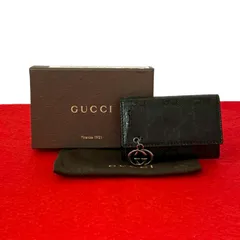 極 美品 箱 袋付き GUCCI グッチ GG インプリメ GG ロゴ 金具 レザー 本革 6連 三つ折り キーケース キーカバー ブラック 黒 45845